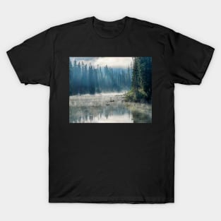 Emerald Lake Misty Sunrays Banff BC British Columbia Canada Reflection T-Shirt